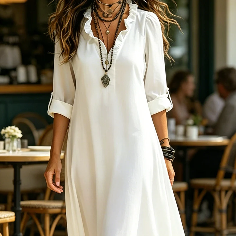 Eerahina | Boho-Maxikleid mit Volants und V-Ausschnitt