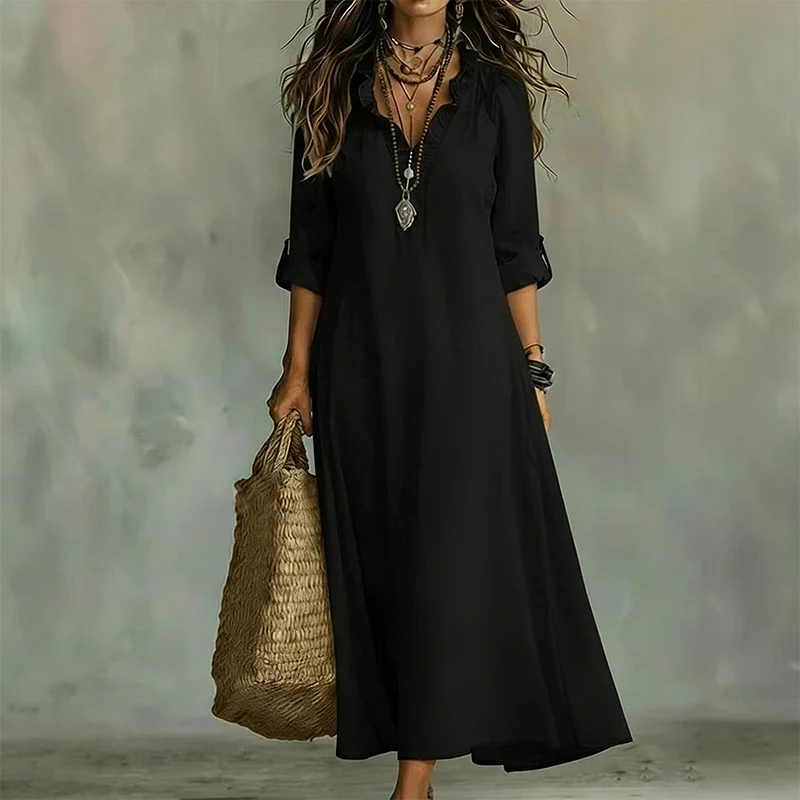 Eerahina | Boho-Maxikleid mit Volants und V-Ausschnitt