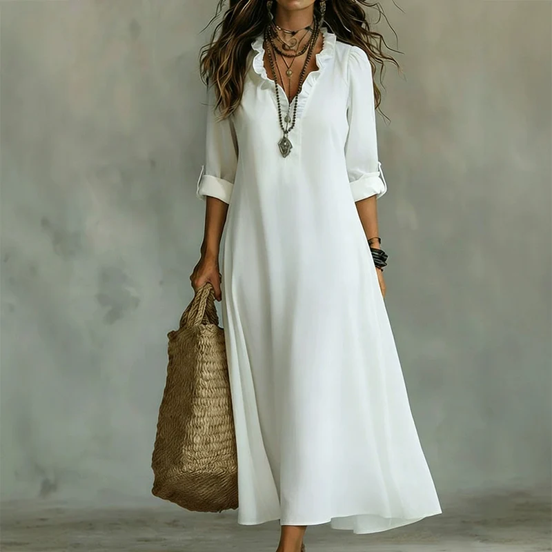 Eerahina | Boho-Maxikleid mit Volants und V-Ausschnitt