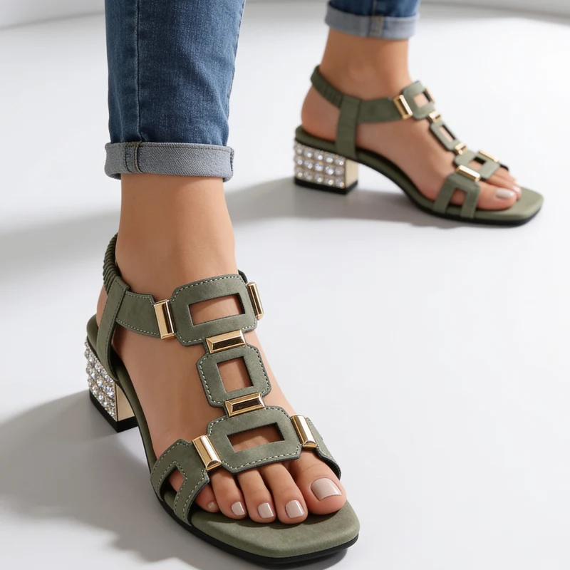 Oddess | Sandalen mit funkelndem Kristallabsatz