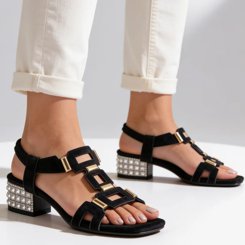 Oddess | Sandalen mit funkelndem Kristallabsatz