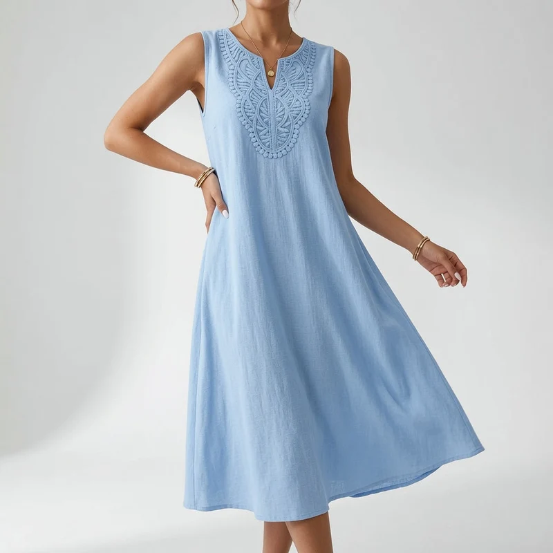 Greteph | Elegantes Midikleid mit besticktem Dekolleté