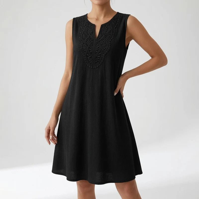 Greteph | Elegantes Midikleid mit besticktem Dekolleté
