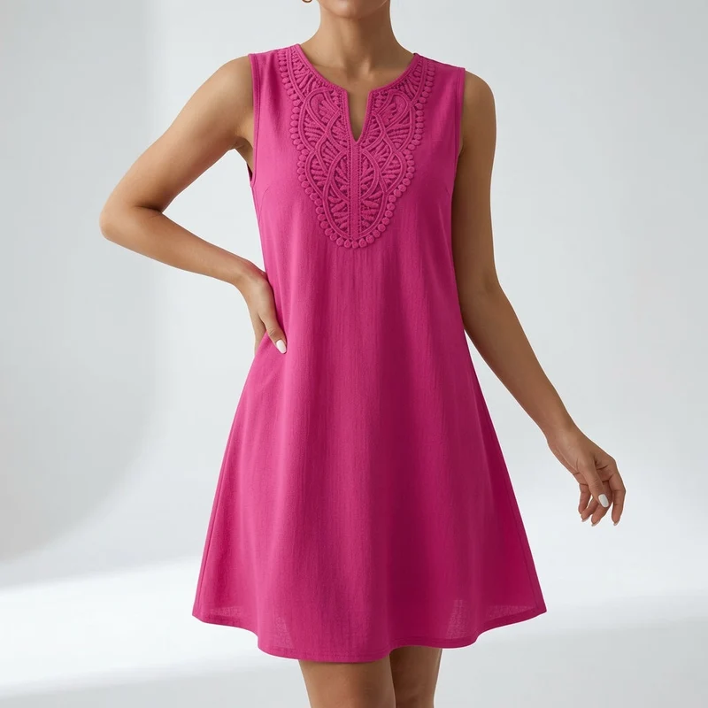 Greteph | Elegantes Midikleid mit besticktem Dekolleté
