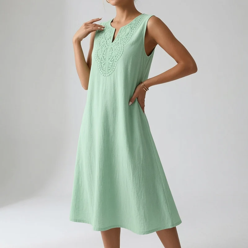 Greteph | Elegantes Midikleid mit besticktem Dekolleté