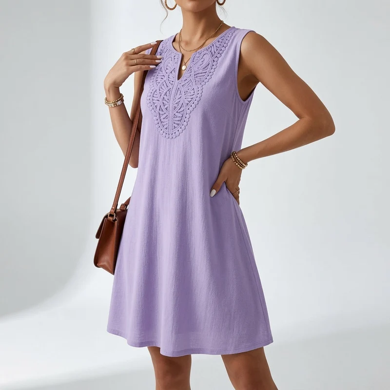Greteph | Elegantes Midikleid mit besticktem Dekolleté