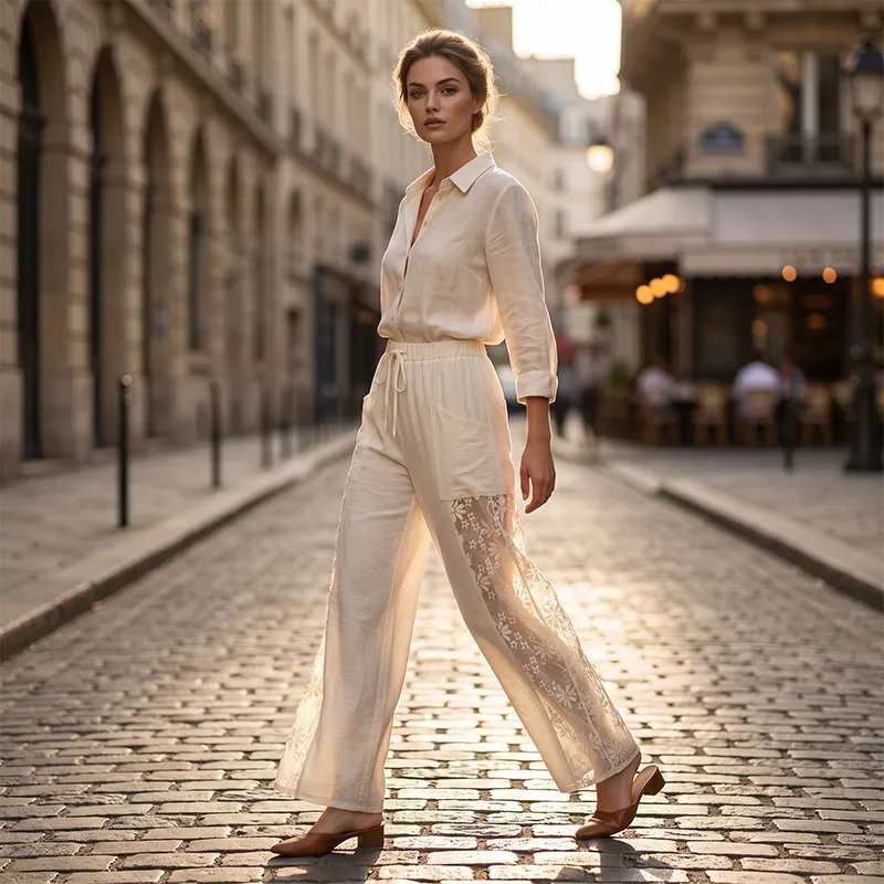 Immie | Bequeme Freizeithose mit Kordelbund und Spitze