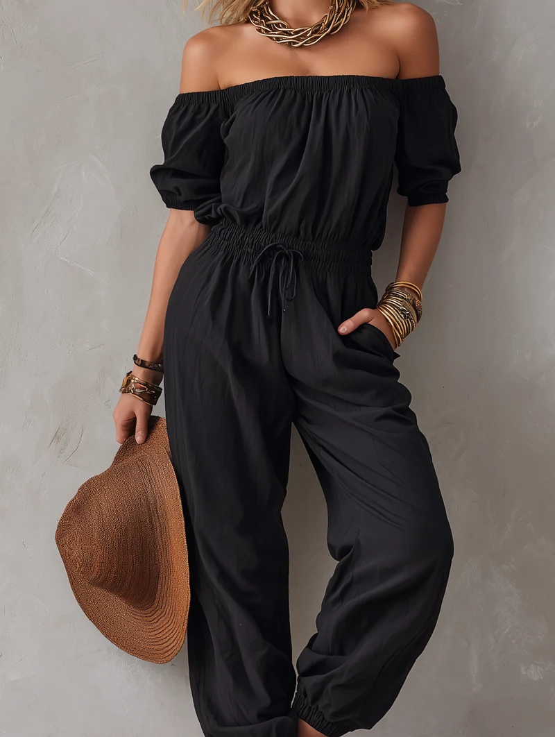 Joesy | Lässiger schwarzer Off-Shoulder-Jumpsuit