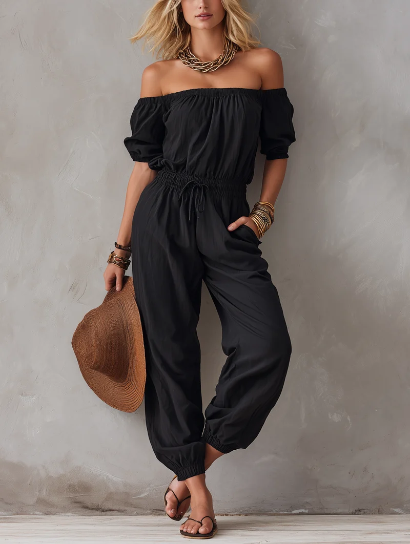 Joesy | Lässiger schwarzer Off-Shoulder-Jumpsuit