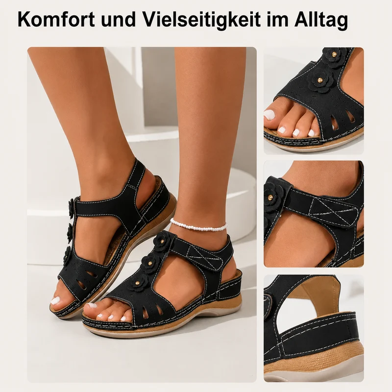 Alwenna | Leder-Plateausandalen mit floralen Details