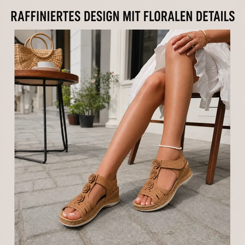 Alwenna | Leder-Plateausandalen mit floralen Details