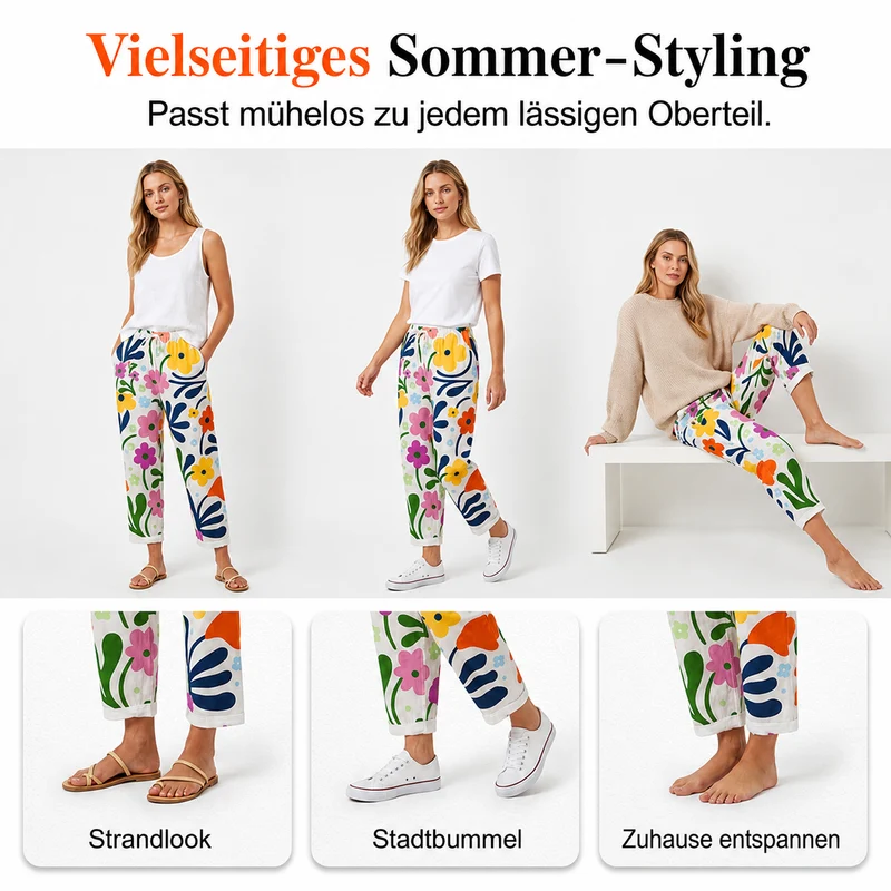 Vianee | Atmungsaktive Freizeit-Hose mit Blumenmotiv