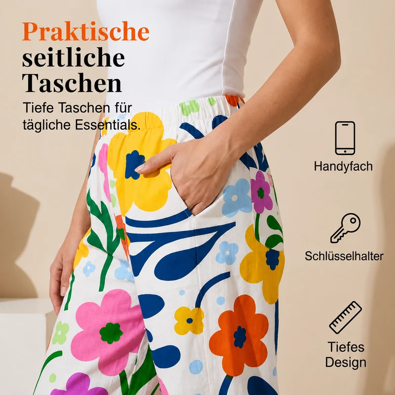 Vianee | Atmungsaktive Freizeit-Hose mit Blumenmotiv