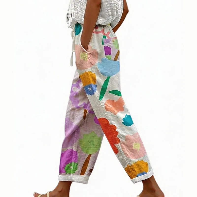 Vianee | Atmungsaktive Freizeit-Hose mit Blumenmotiv