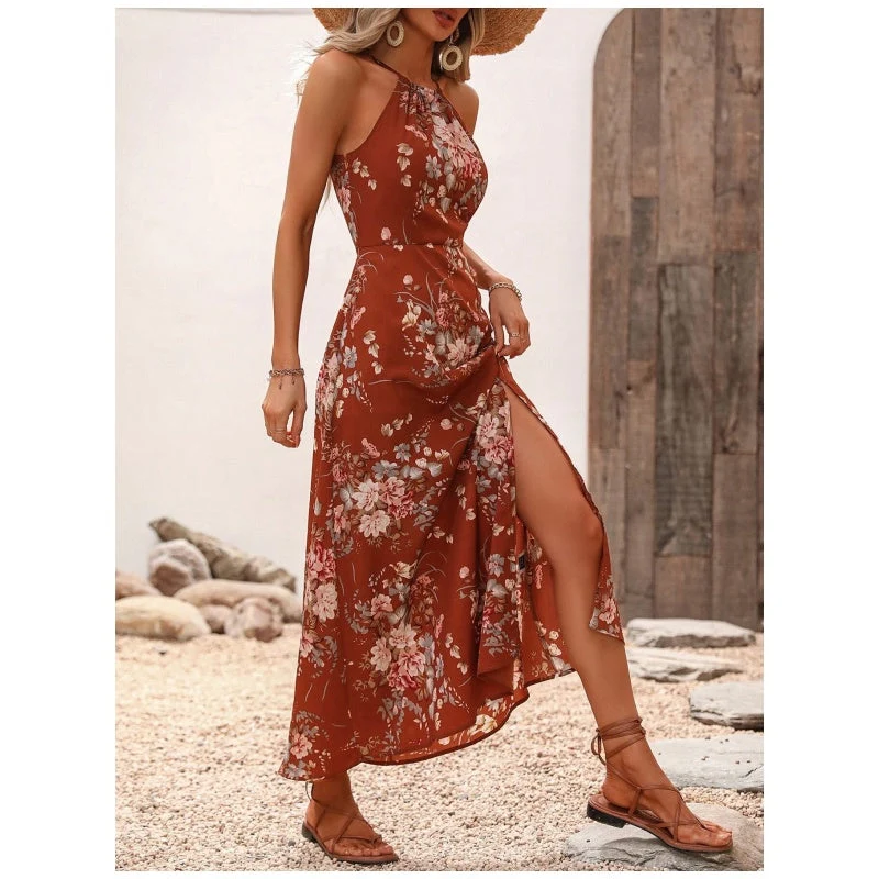 Jarissa | Florales Neckholderkleid mit Seitenschlitz