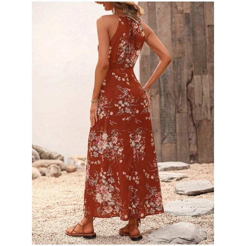 Jarissa | Florales Neckholderkleid mit Seitenschlitz