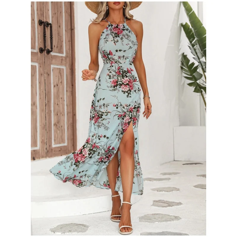 Jarissa | Florales Neckholderkleid mit Seitenschlitz