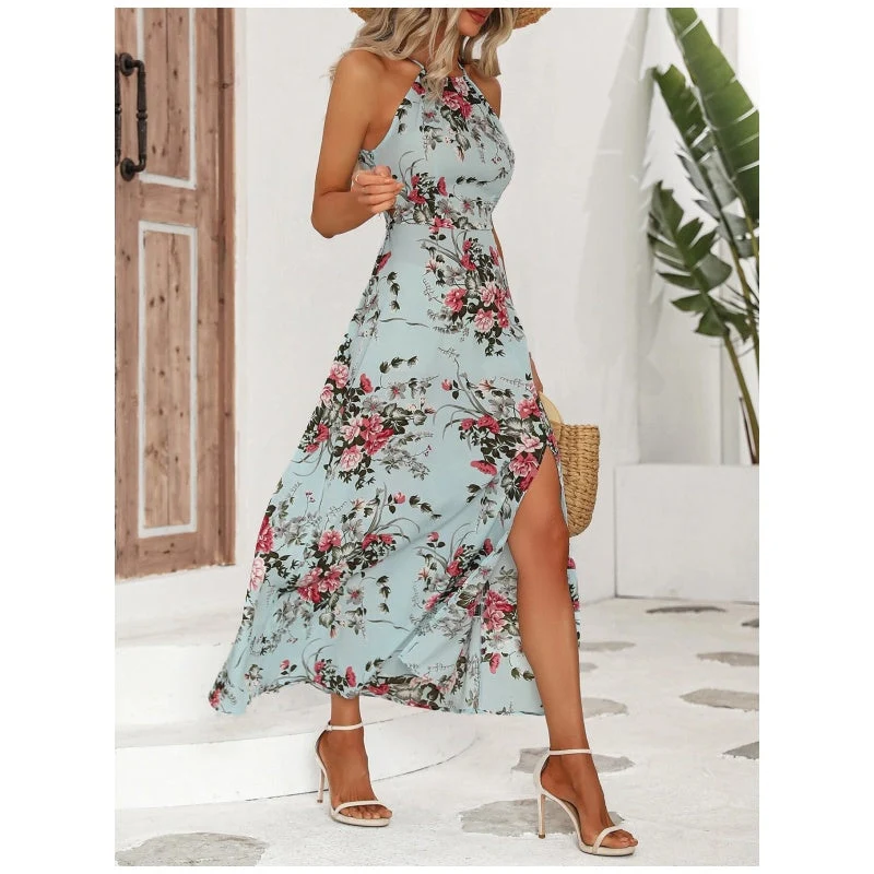 Jarissa | Florales Neckholderkleid mit Seitenschlitz