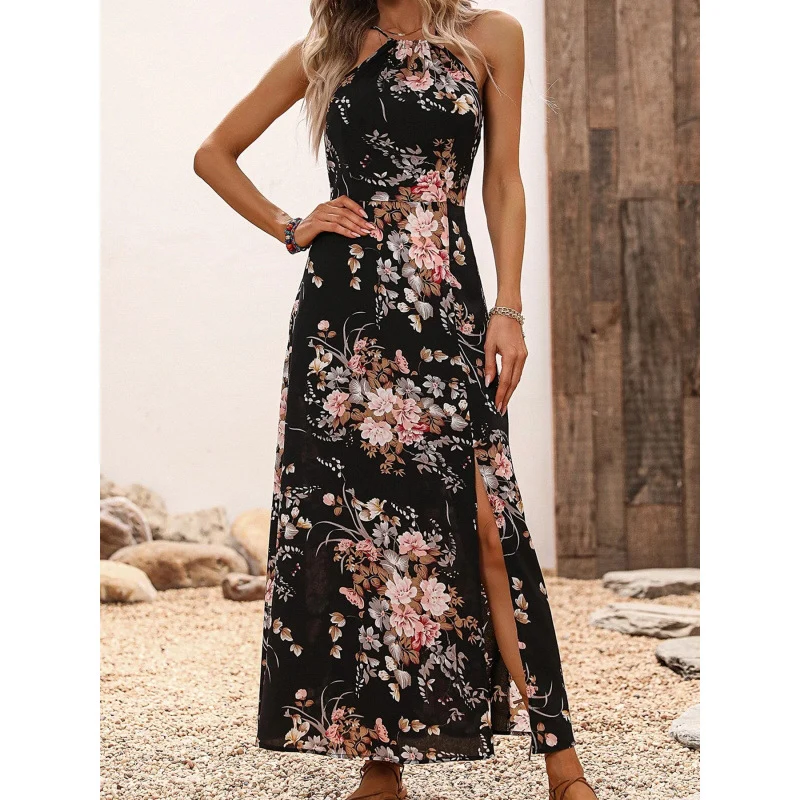 Jarissa | Florales Neckholderkleid mit Seitenschlitz