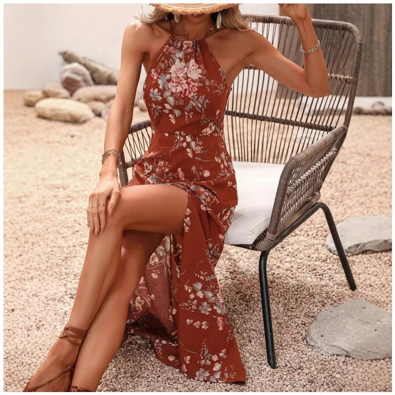 Jarissa | Florales Neckholderkleid mit Seitenschlitz