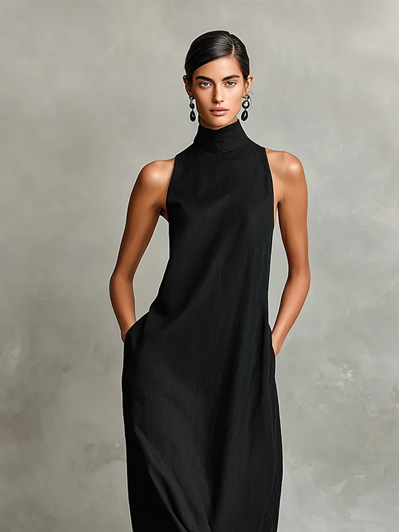 Orieze | Minimalistisches Damenkleid mit hohem Ausschnitt