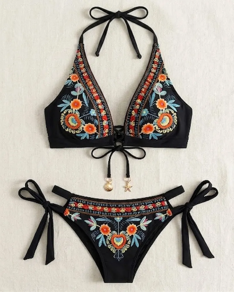 Kalista | Floraler Bikini mit verstellbaren Seitenbändern