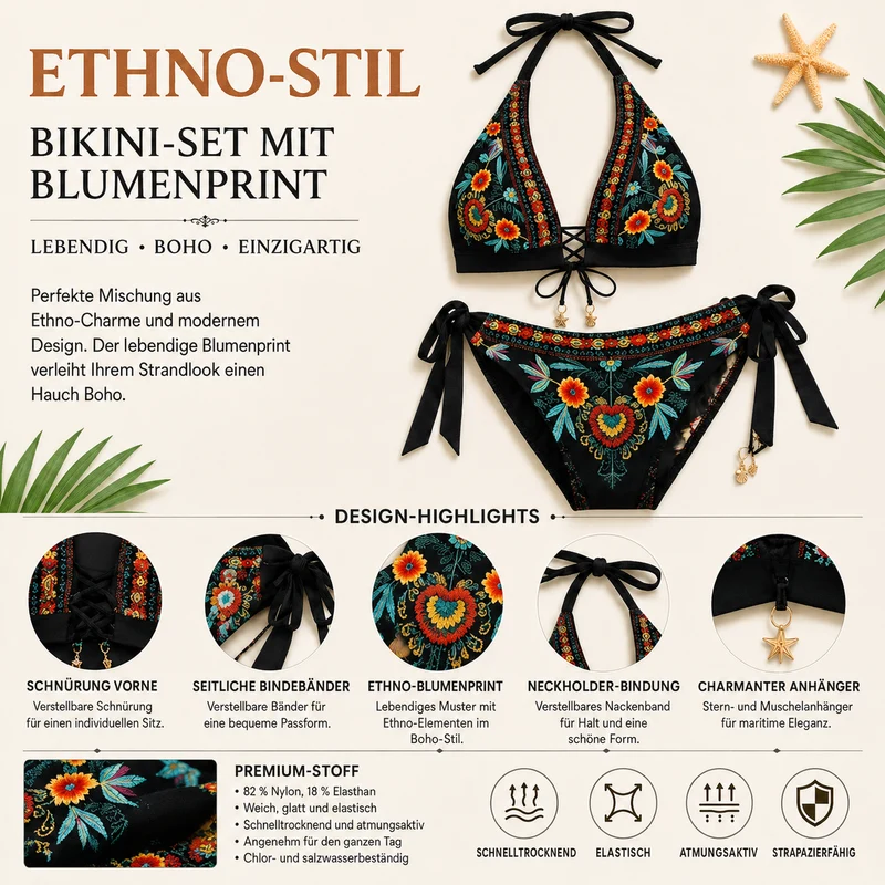 Kalista | Floraler Bikini mit verstellbaren Seitenbändern