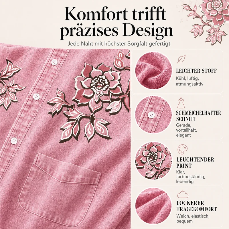 Cyloria | Lässiges Kleid mit Knopfleiste und Denim-Print