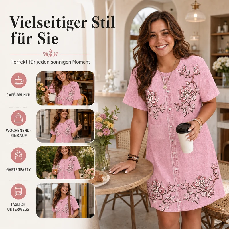 Cyloria | Lässiges Kleid mit Knopfleiste und Denim-Print