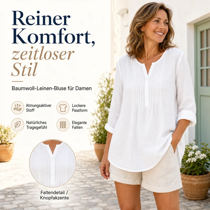 Lujena | Langarmbluse mit Falten und Henley-Ausschnitt