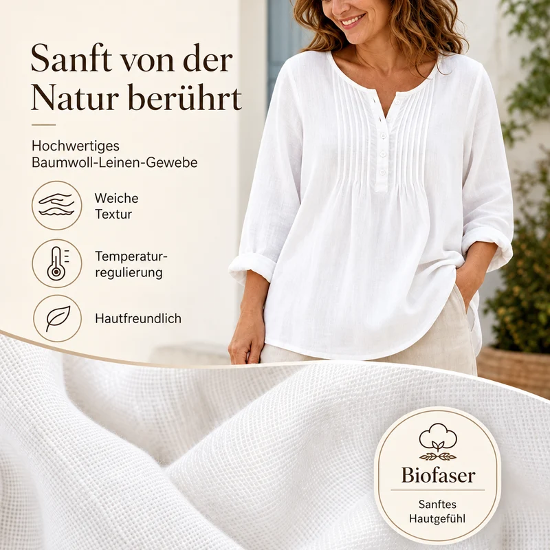 Lujena | Langarmbluse mit Falten und Henley-Ausschnitt