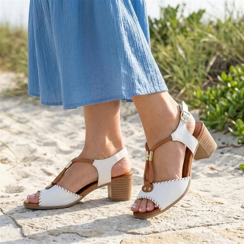 Bellissimo Leather Block Heel Sandals - BELMETIN43007 / 329 141 - White