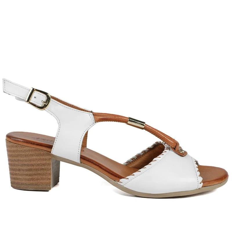 Bellissimo Leather Block Heel Sandals - BELMETIN43007 / 329 141 - White