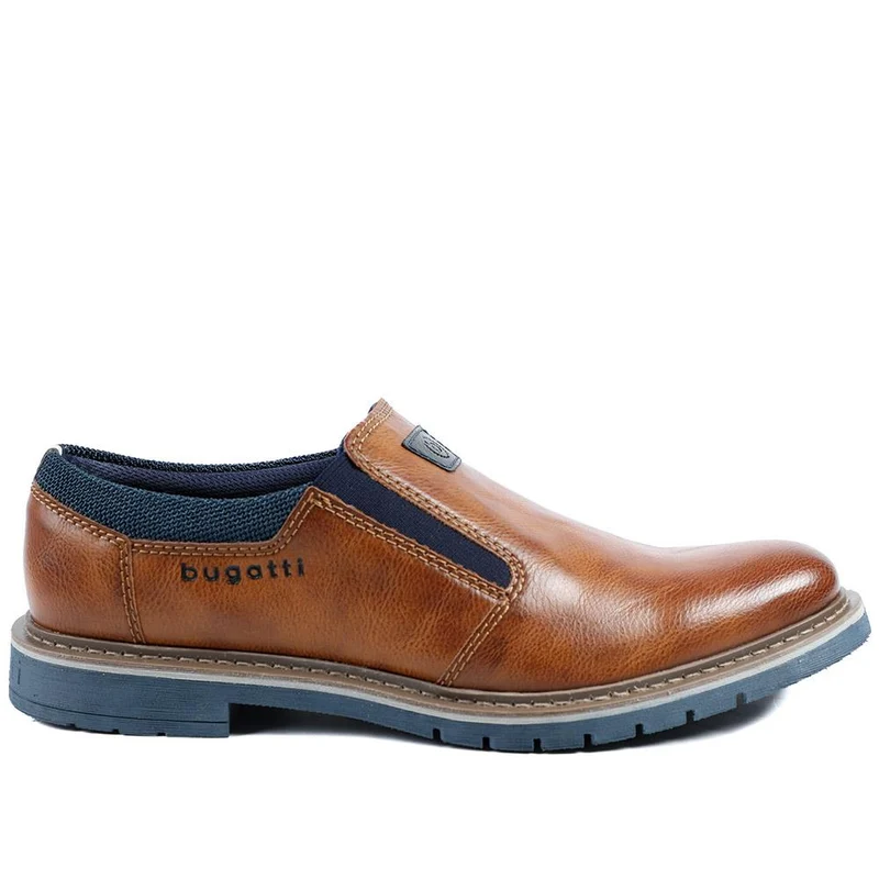 Leather Slip On Shoes with Elasticated Fastening - BUG43500 / 328 746 - Tan