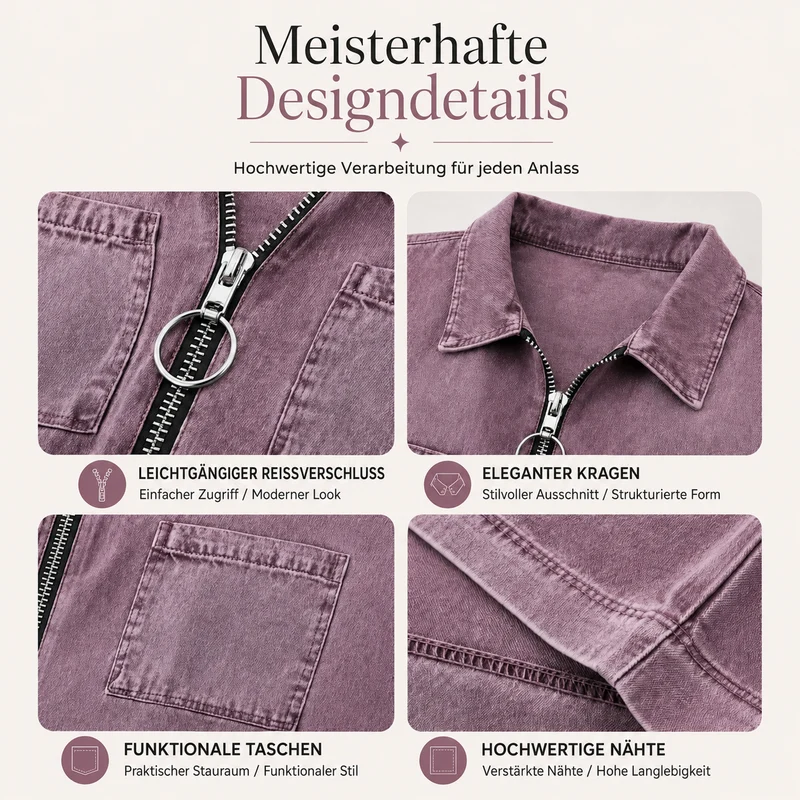 Sarevia | Kurzärmeliges Denimkleid mit Frontreißverschluss