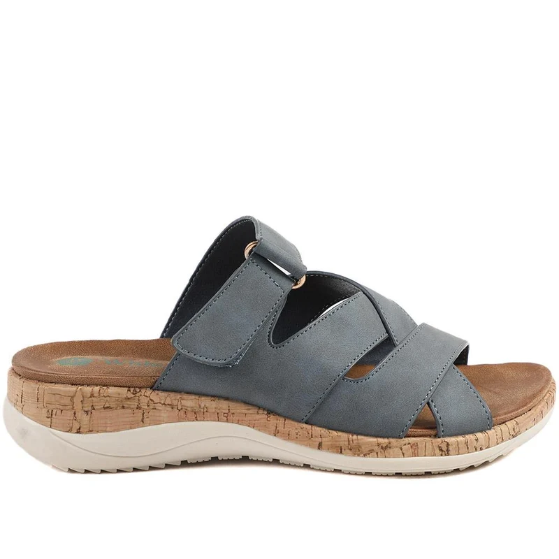 Wide Fit Adjustable Strappy Sandals - BAIZH43049 / 329 149 - Navy