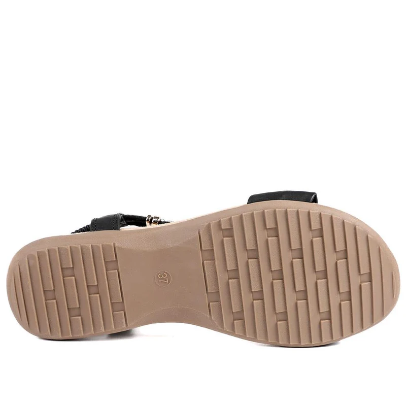 Embellished Knot Detail Elasticated Sandals - BAIZH43018 / 329 162 - Black