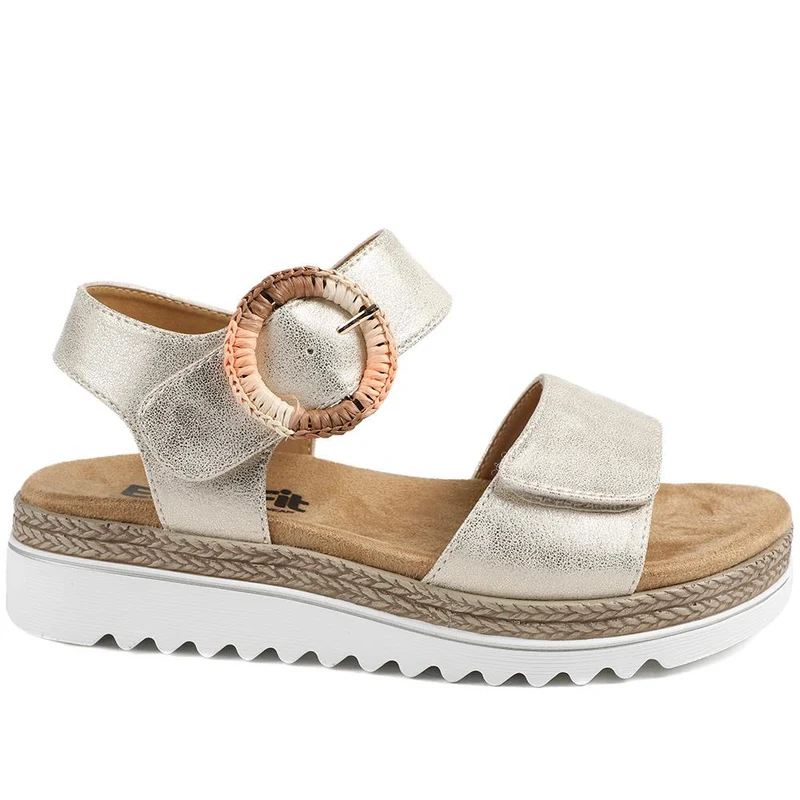 EasyFit Arabelle Extra Wide Buckle Fasten Sandals - ARABELLE / 329 164 - Soft Gold