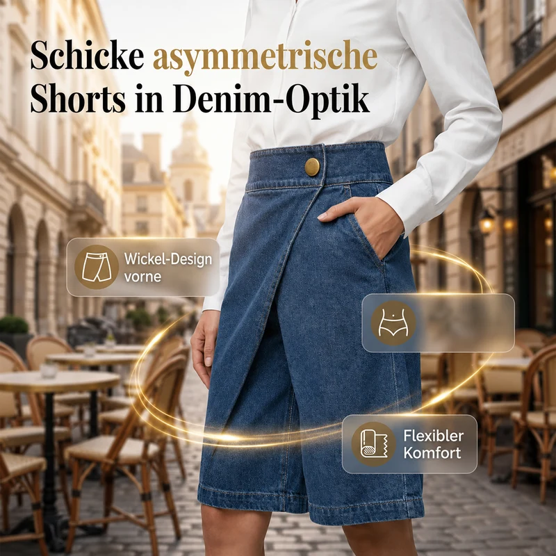 Elamie | Asymmetrische Shorts in Denim-Optik mit Wickeldesign
