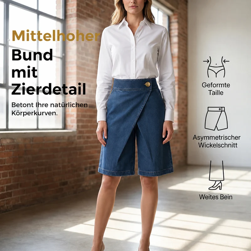 Elamie | Asymmetrische Shorts in Denim-Optik mit Wickeldesign