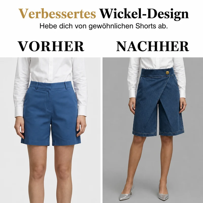 Elamie | Asymmetrische Shorts in Denim-Optik mit Wickeldesign