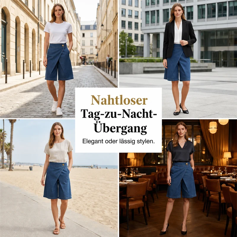 Elamie | Asymmetrische Shorts in Denim-Optik mit Wickeldesign