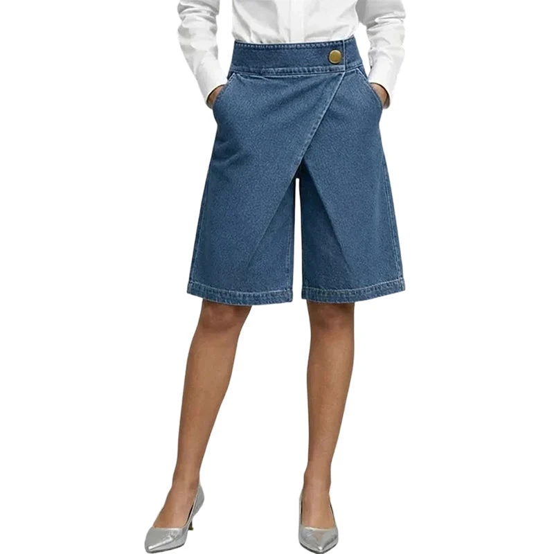 Elamie | Asymmetrische Shorts in Denim-Optik mit Wickeldesign