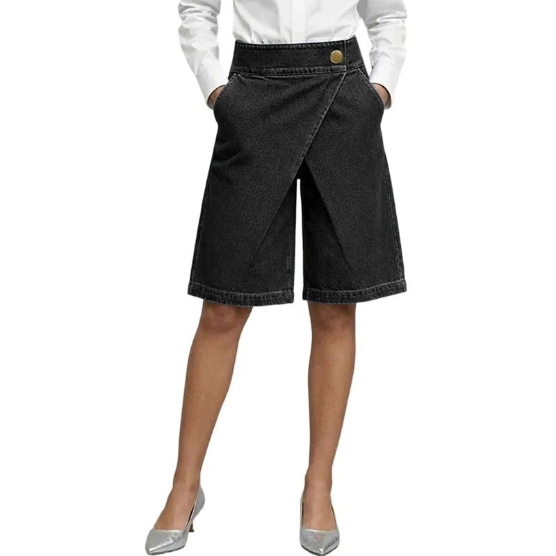 Elamie | Asymmetrische Shorts in Denim-Optik mit Wickeldesign