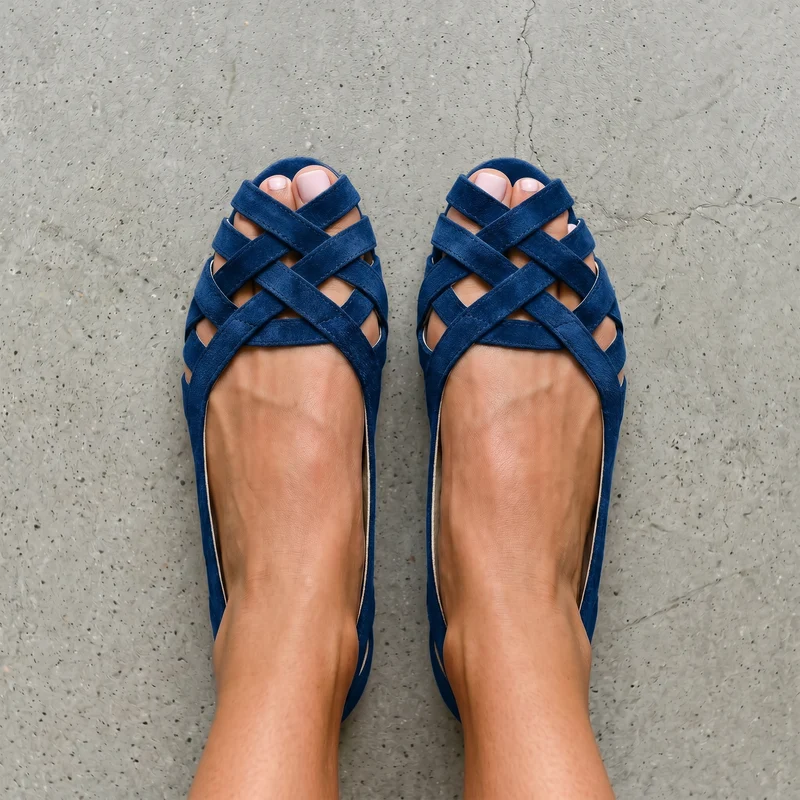 Jwella | Flache Wildleder-Sandalen mit Flechtdesign