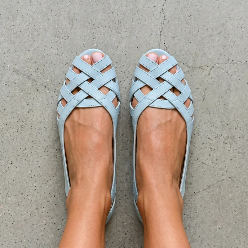 Jwella | Flache Wildleder-Sandalen mit Flechtdesign