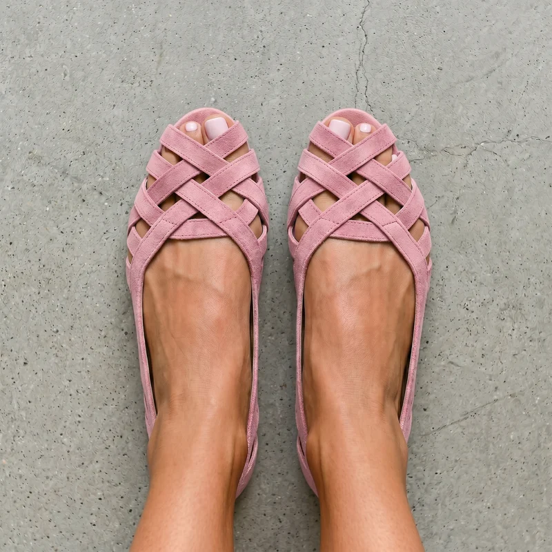 Jwella | Flache Wildleder-Sandalen mit Flechtdesign