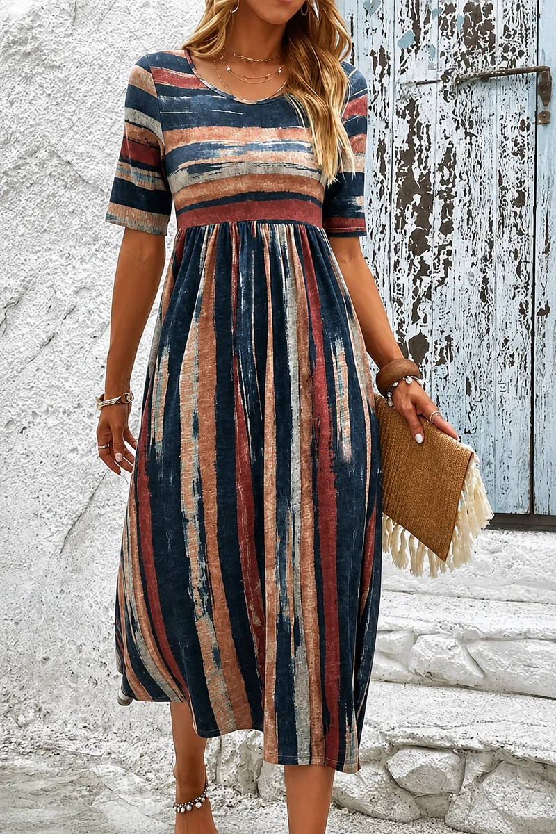 Amékie | Gestreiftes Midikleid mit schmeichelnder Taille