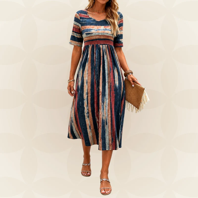 Amékie | Gestreiftes Midikleid mit schmeichelnder Taille