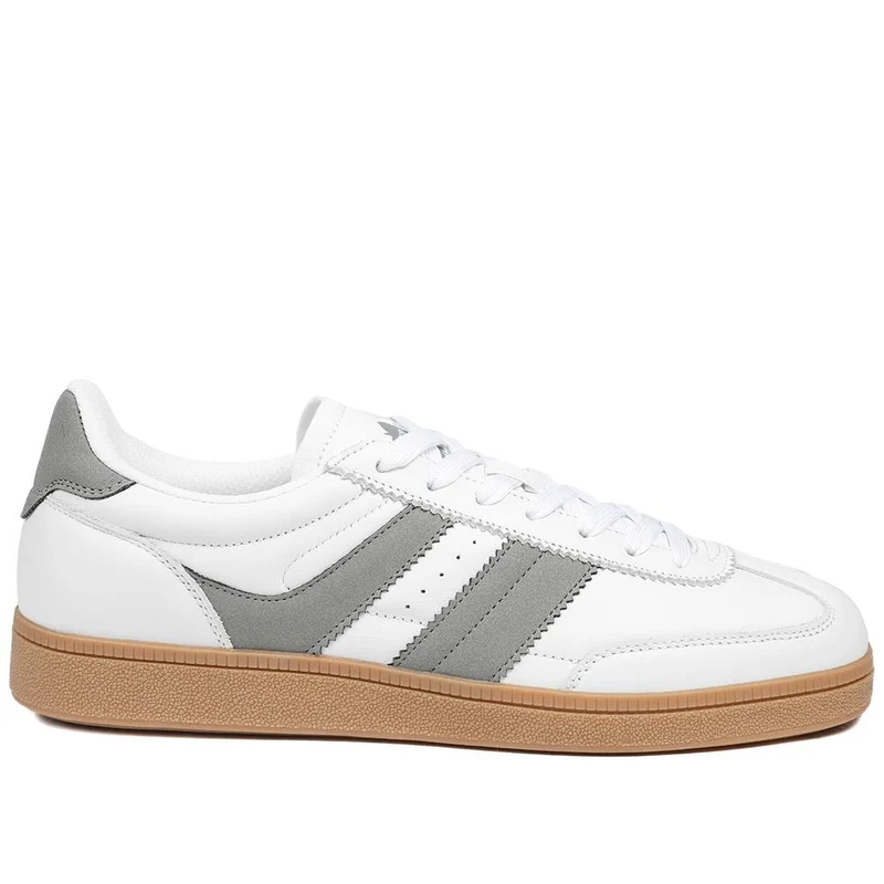 Casual Leather Lace Up Trainers - DINGX43002 / 329 045 - White-Grey